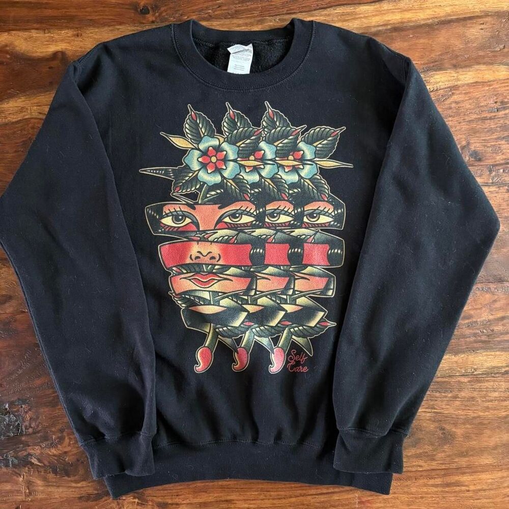Self Care Graphic Sweatshirt Black Gildan Small